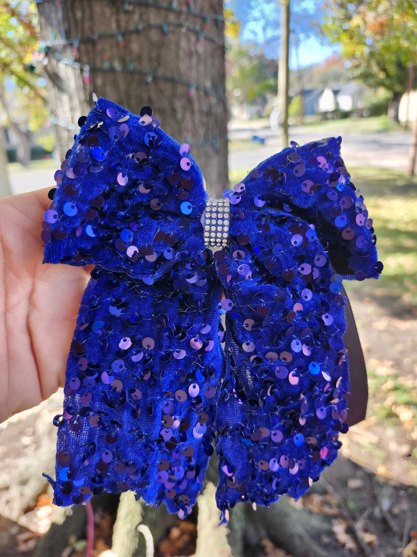 Blue black cheer bow