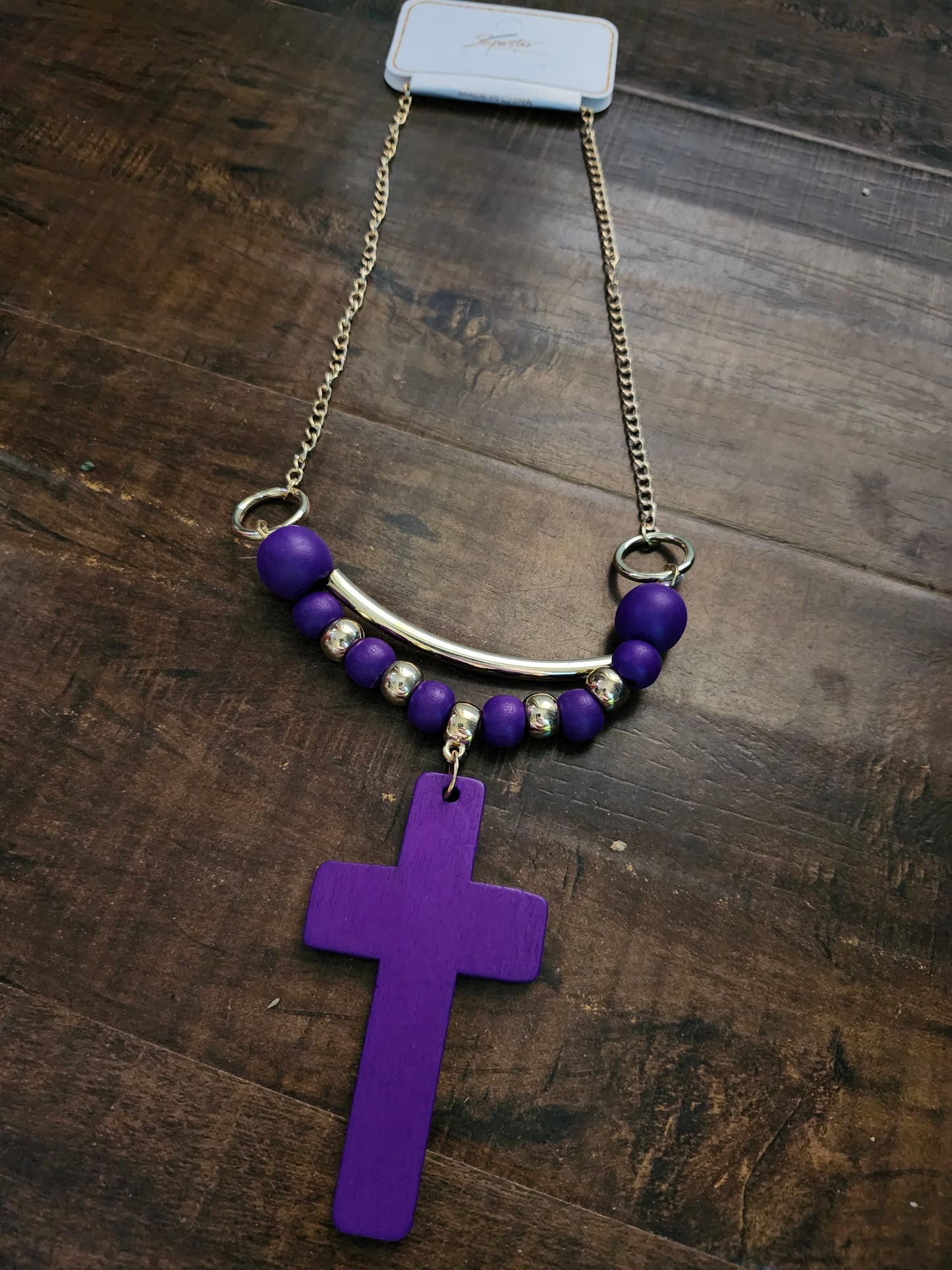 Purple cross necklace