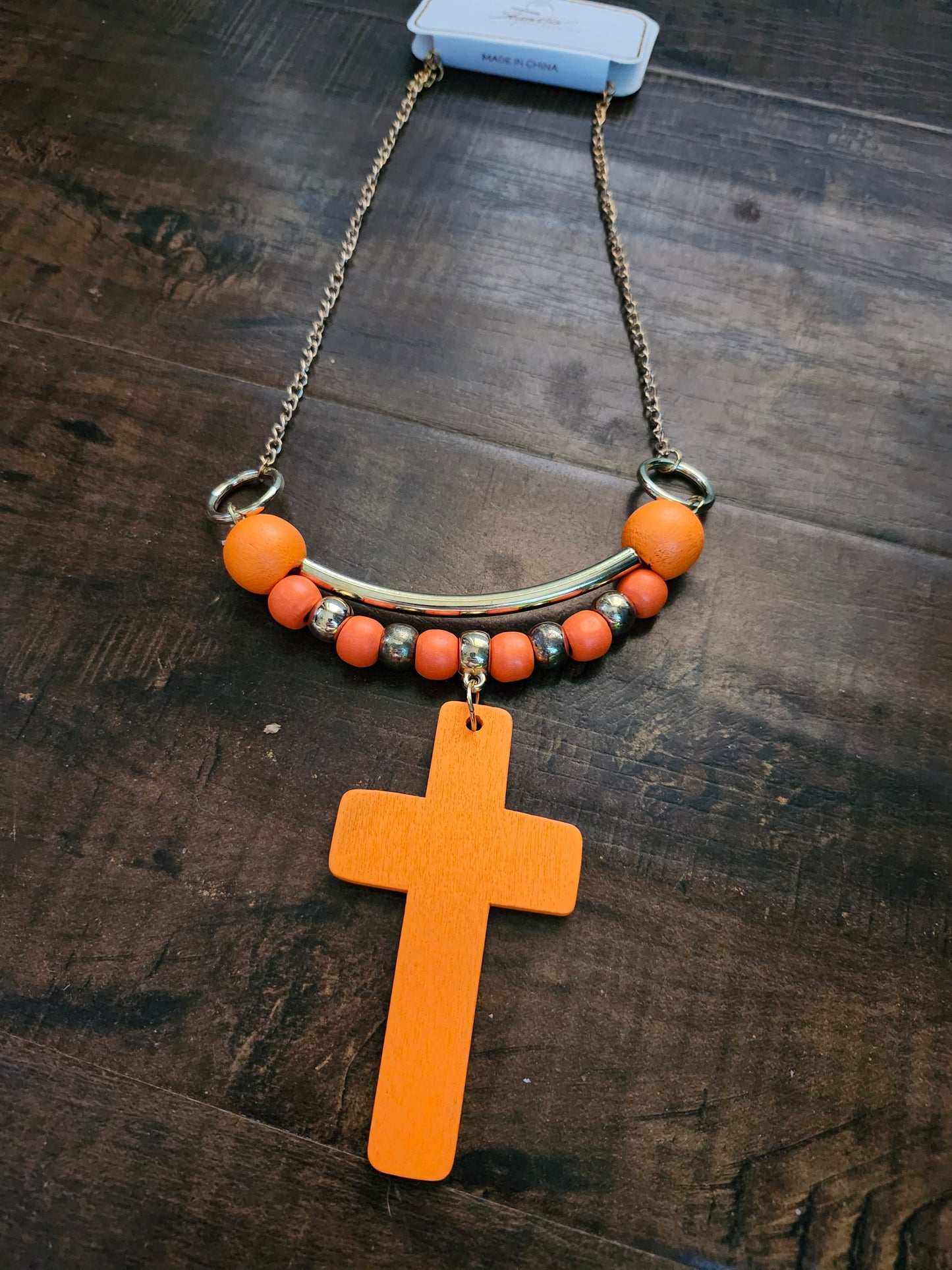 Orange cross necklace