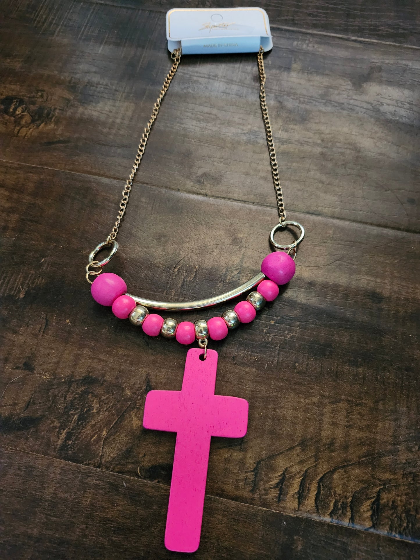 Pink cross necklace
