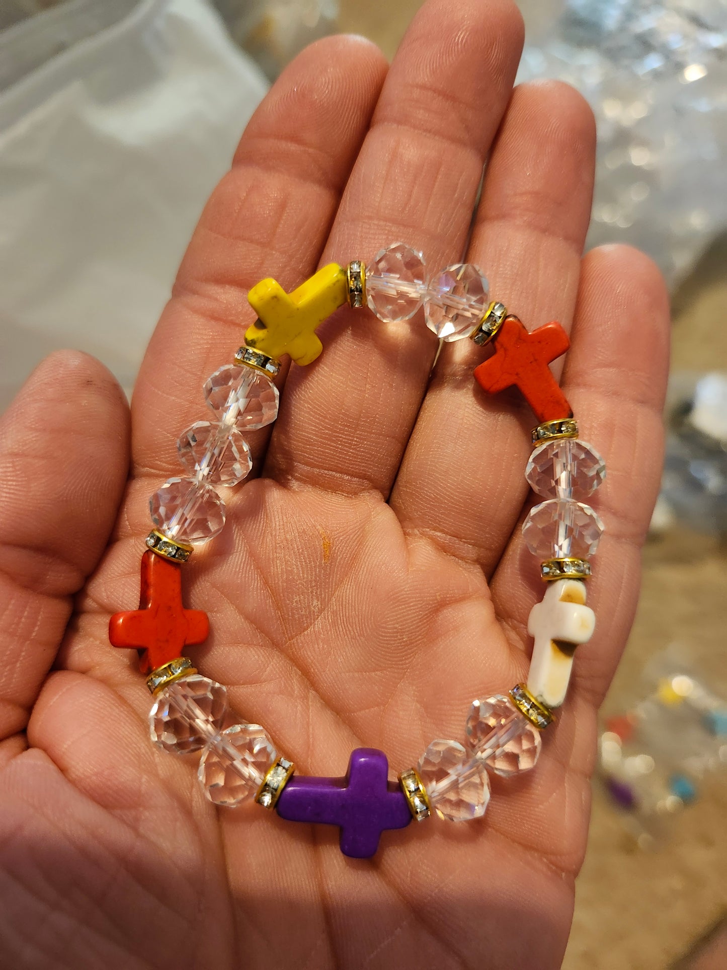 Multi bead cross bracelet