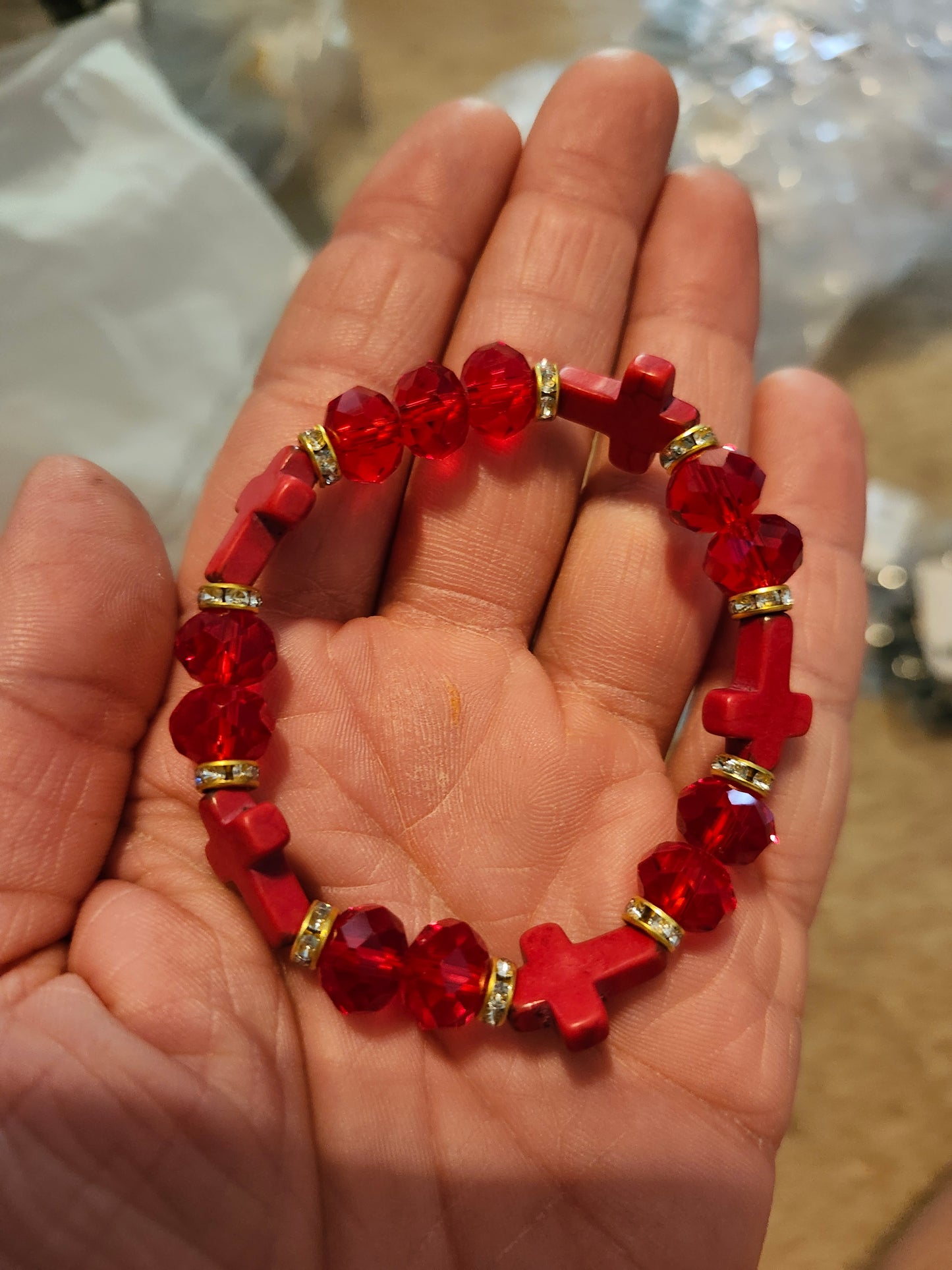 Red bead cross bracelet