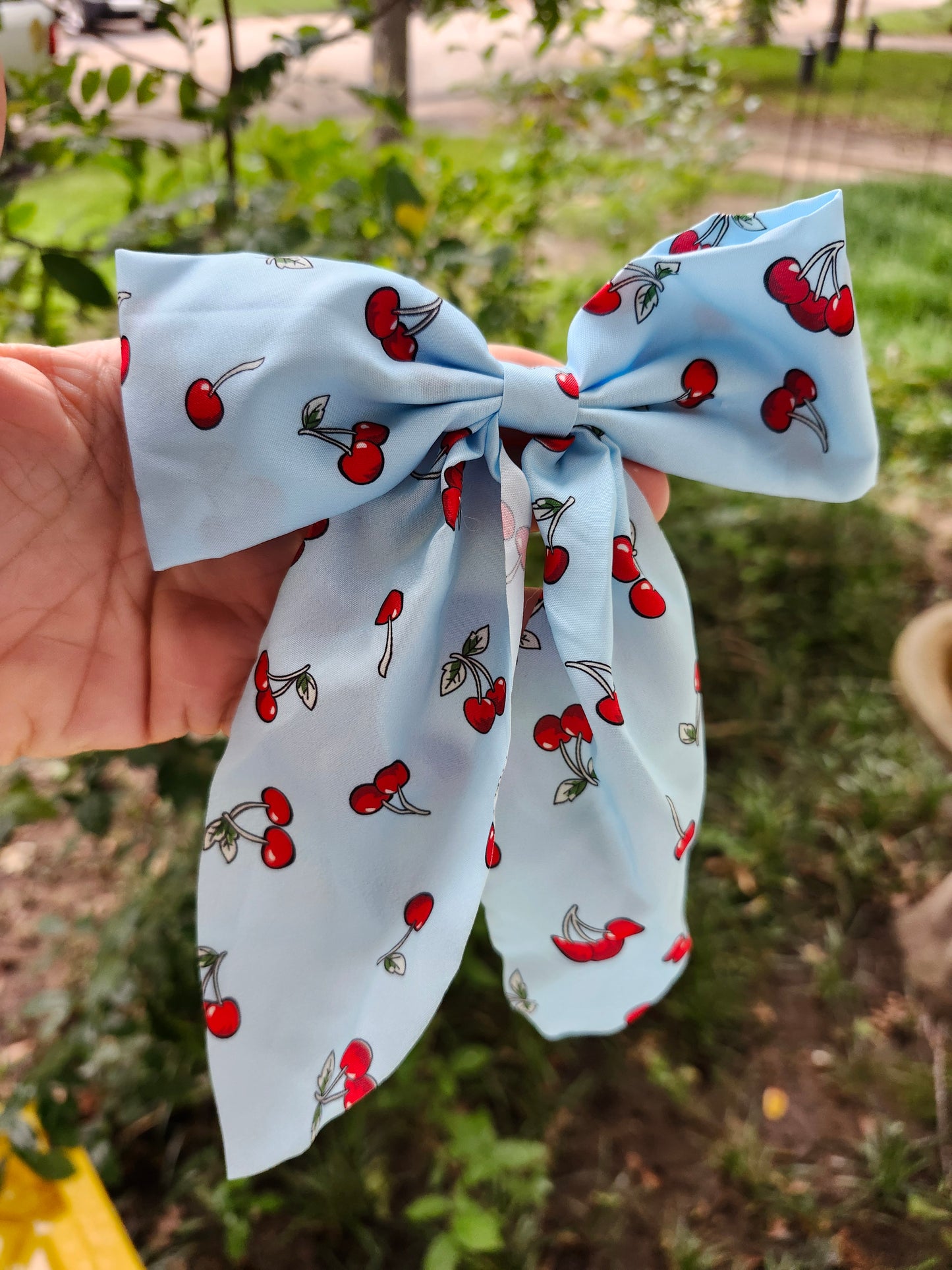 Blue cherry bow