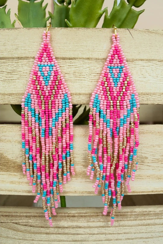 Pink seed bead earrings