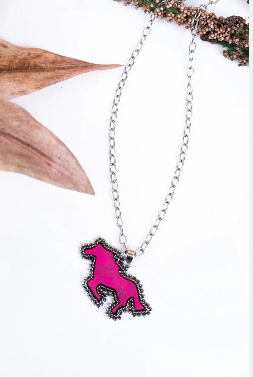 Pink horse necklace