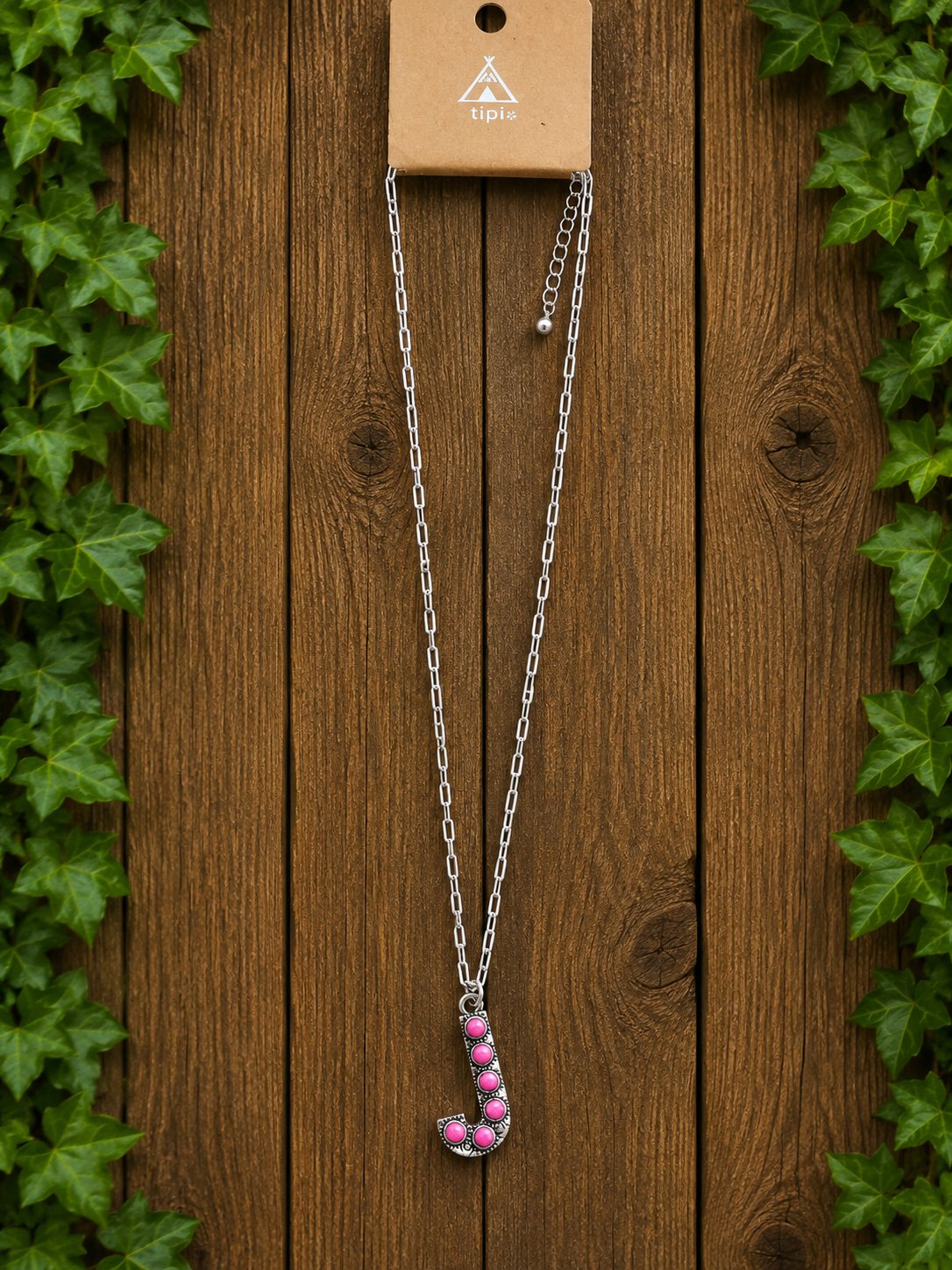 Letter pink J necklace