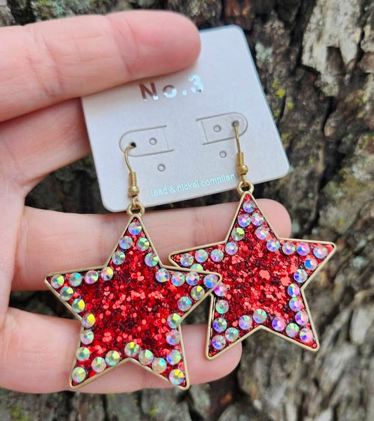 Red glitter star earrings