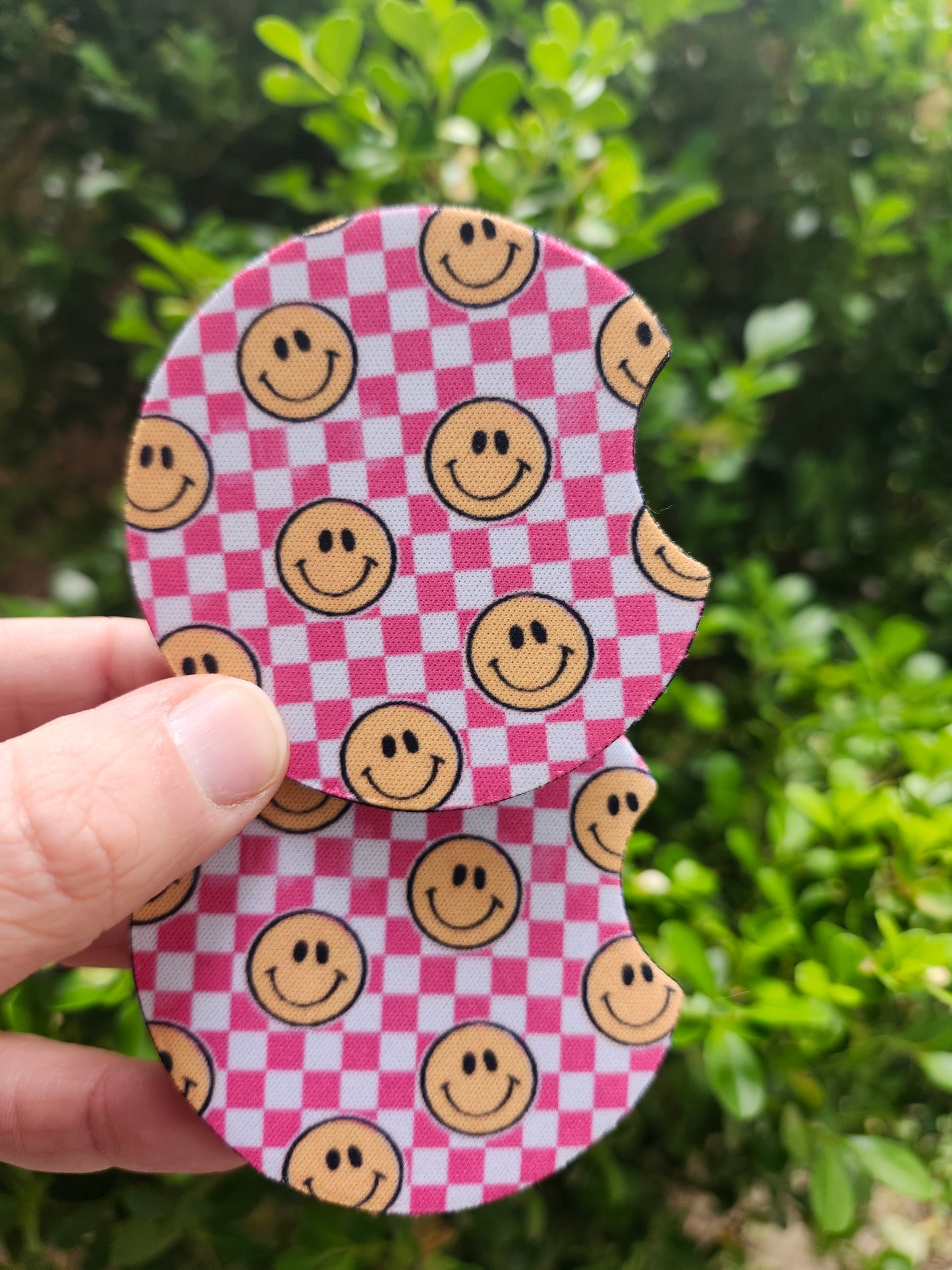 Hot pink checkered car coaster