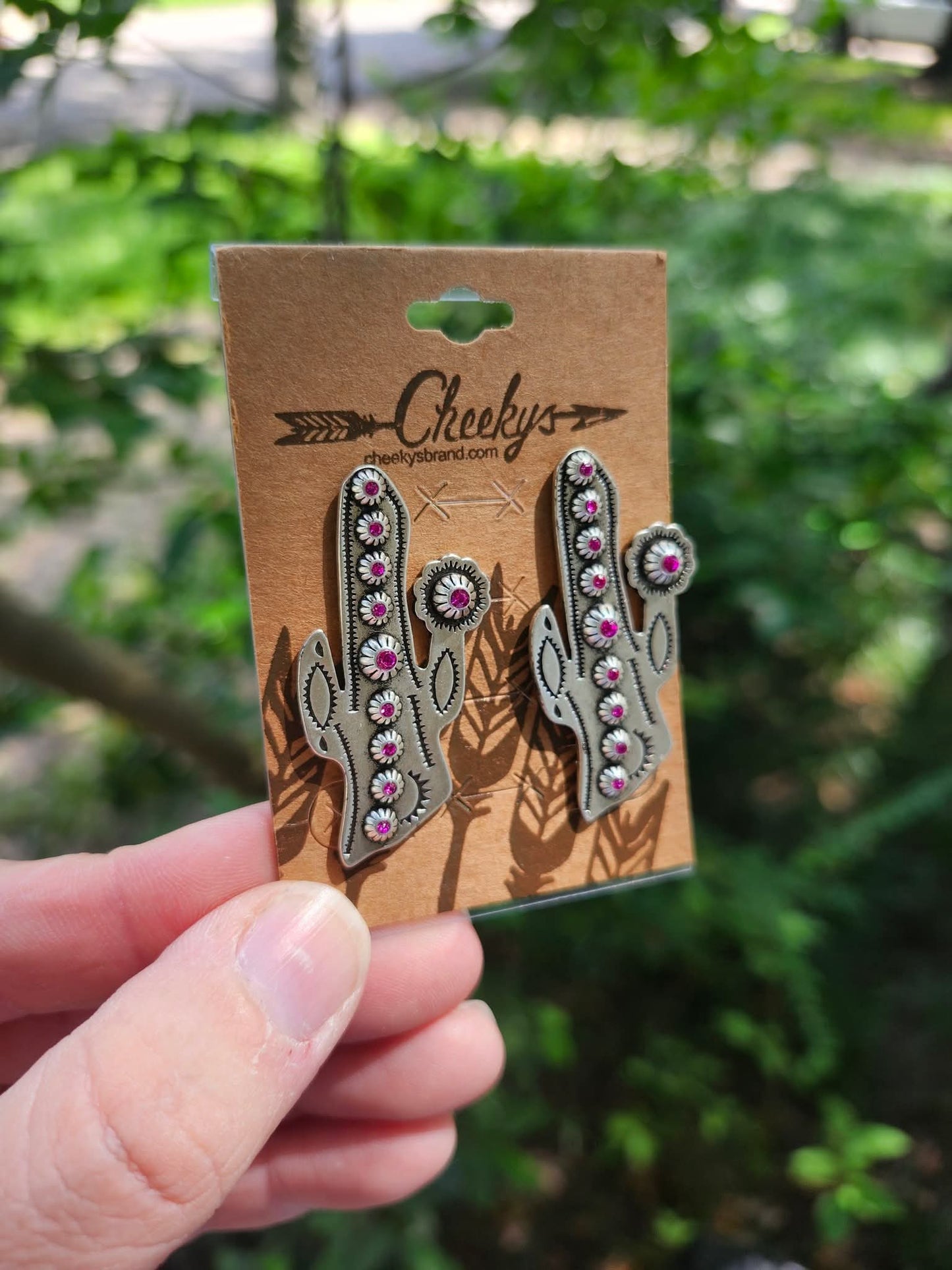 Pink stone cactus earrings