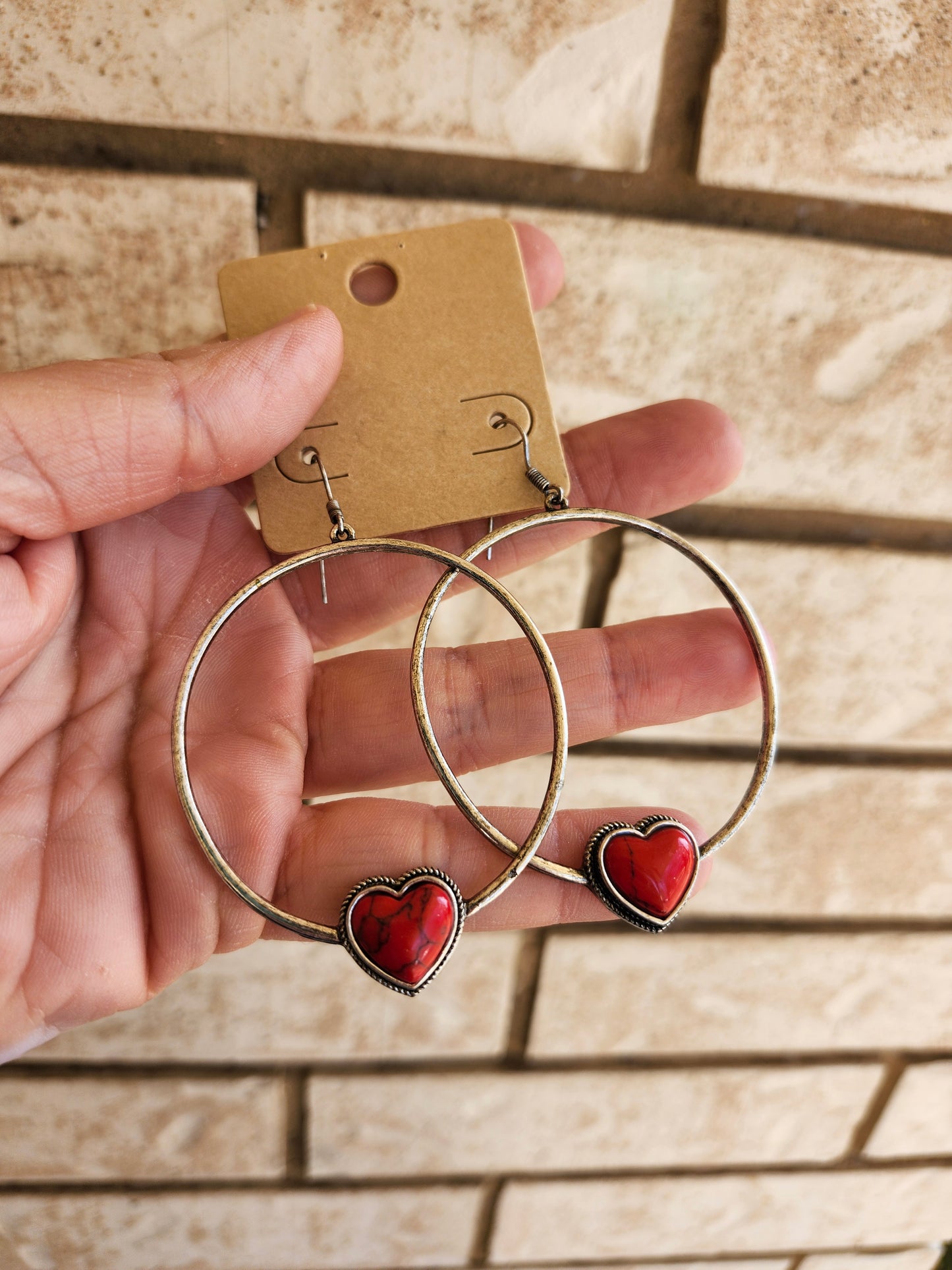 Red circles heart earrings