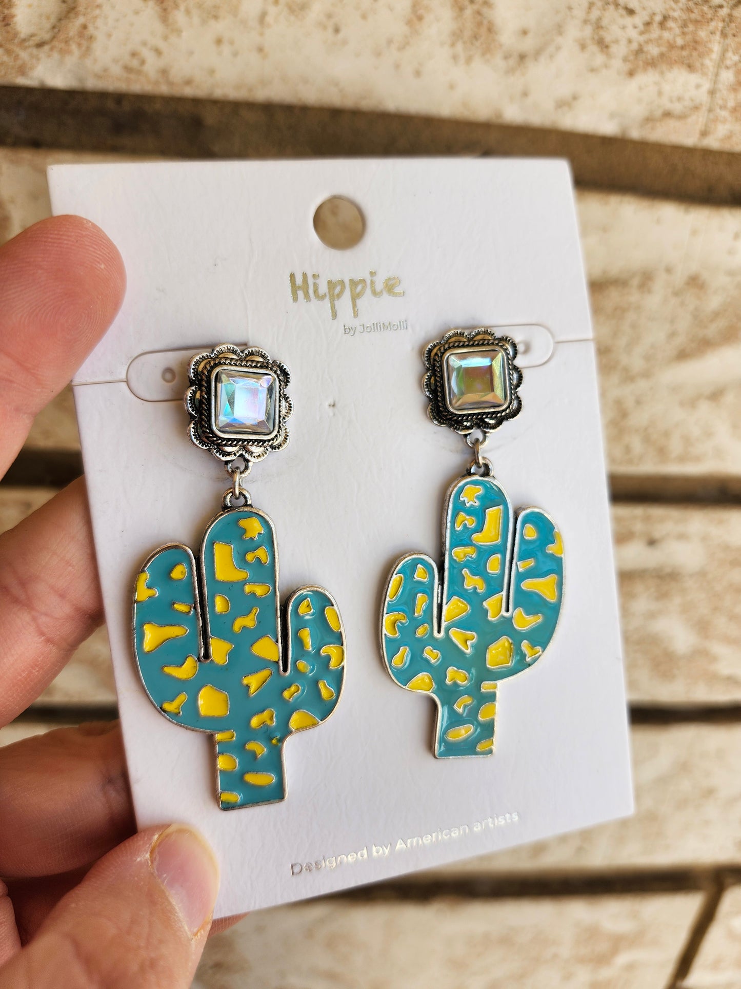 Turquoise yellow cactus earrings