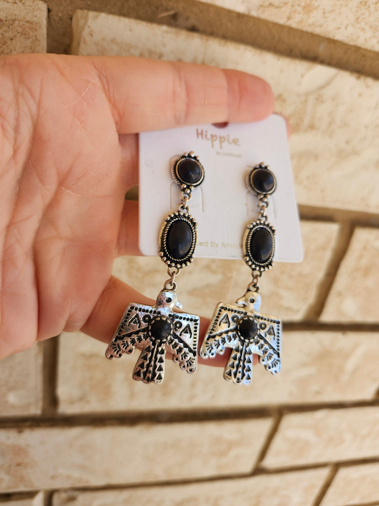 Free bird black earrings