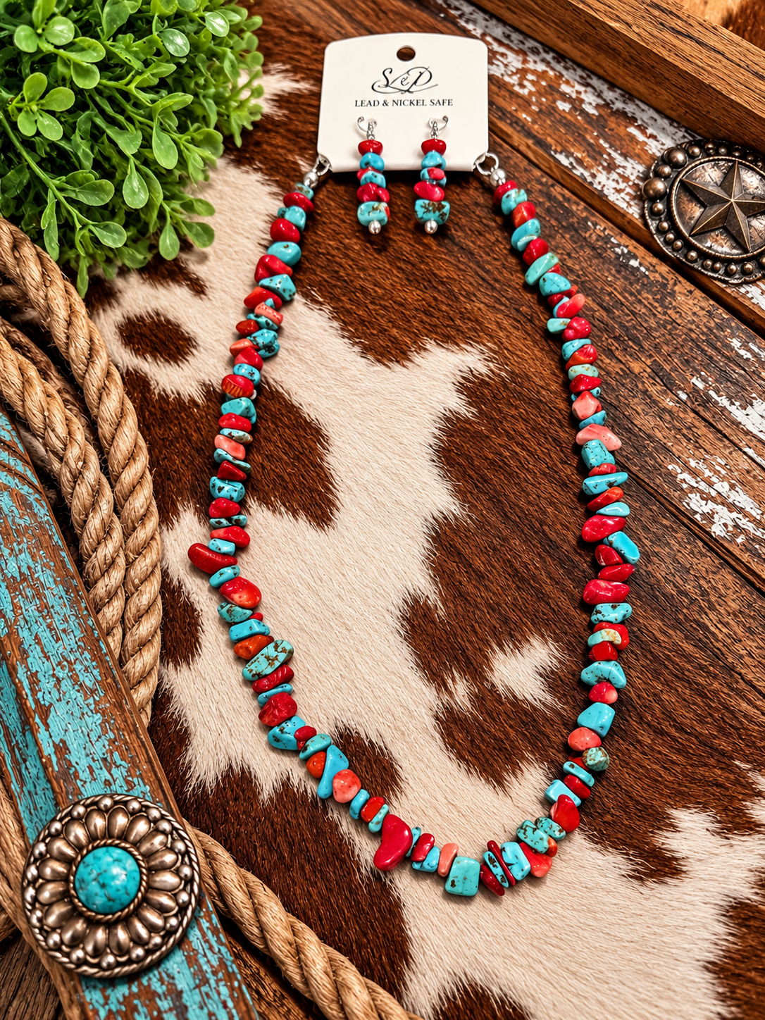 Red turquoise little rock necklace