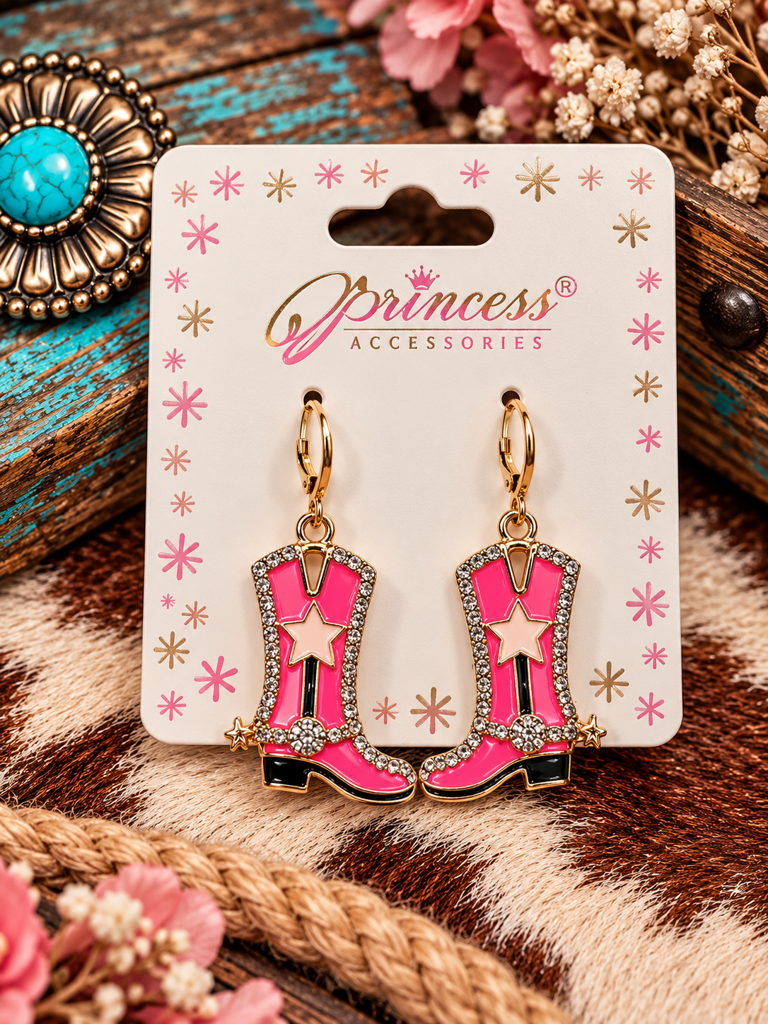Pink boots earrings