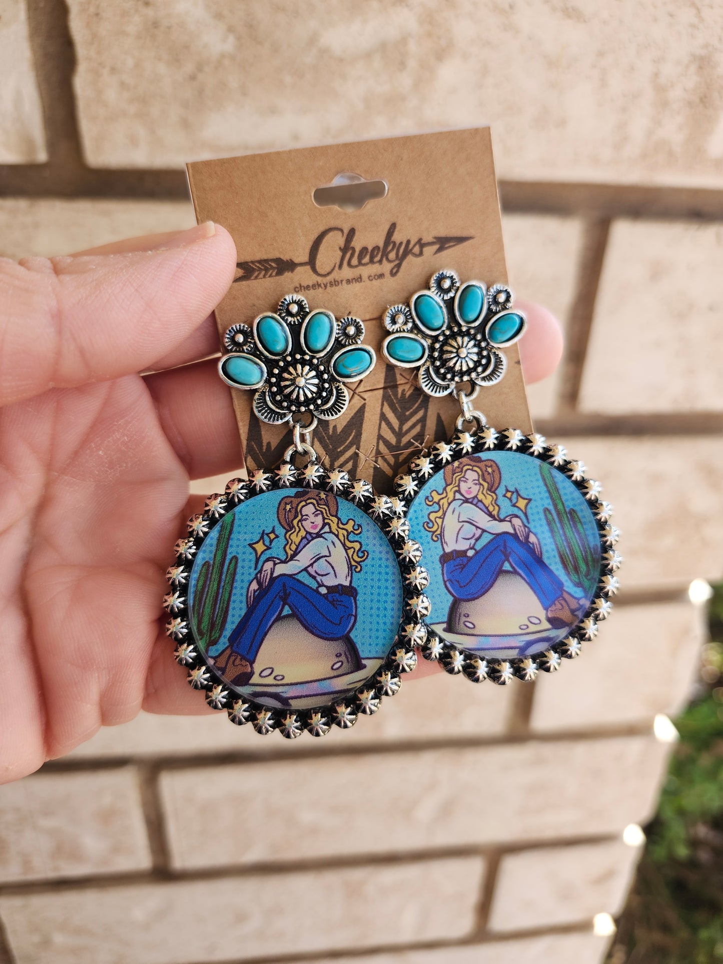 Turquoise stone cowgirl earrings