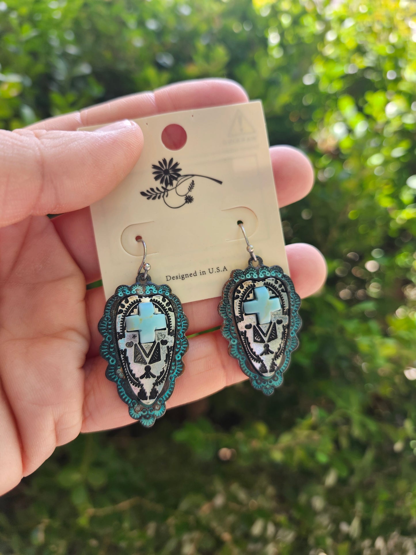 Turquoise cross earrings