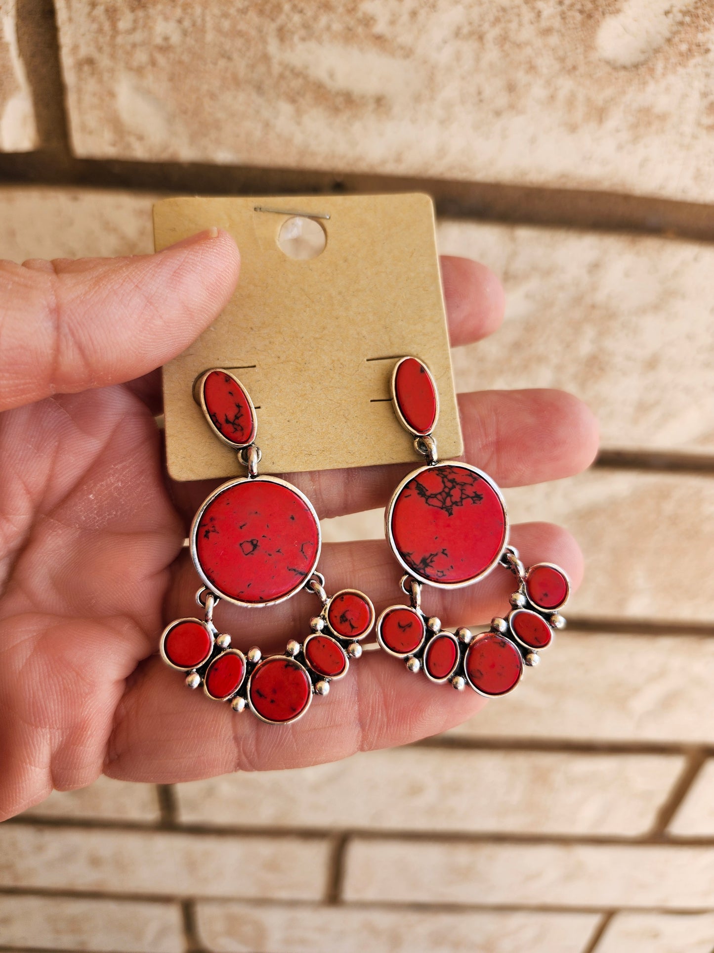 Red stone dangle earrings