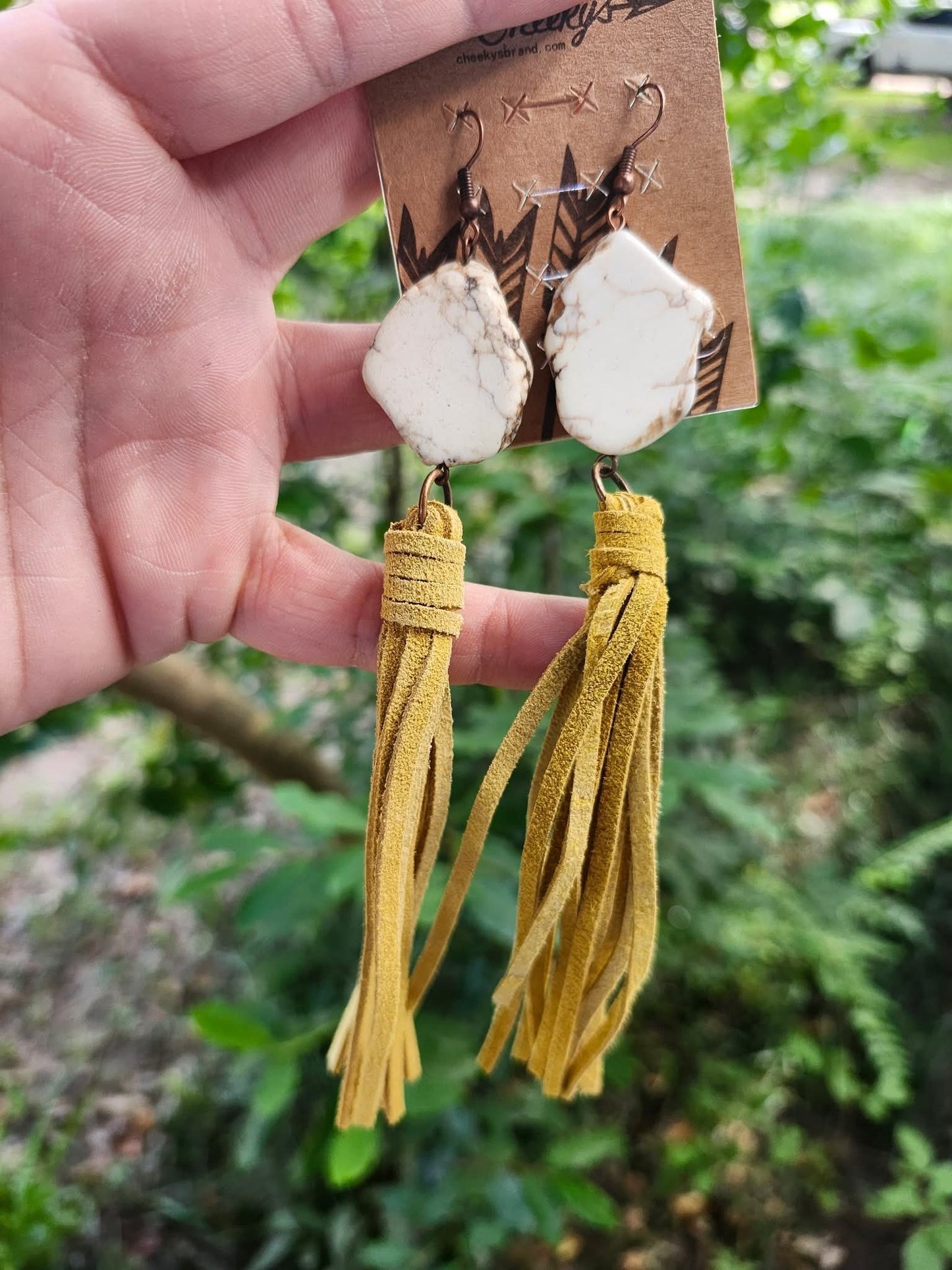 Yellow white stone earrings