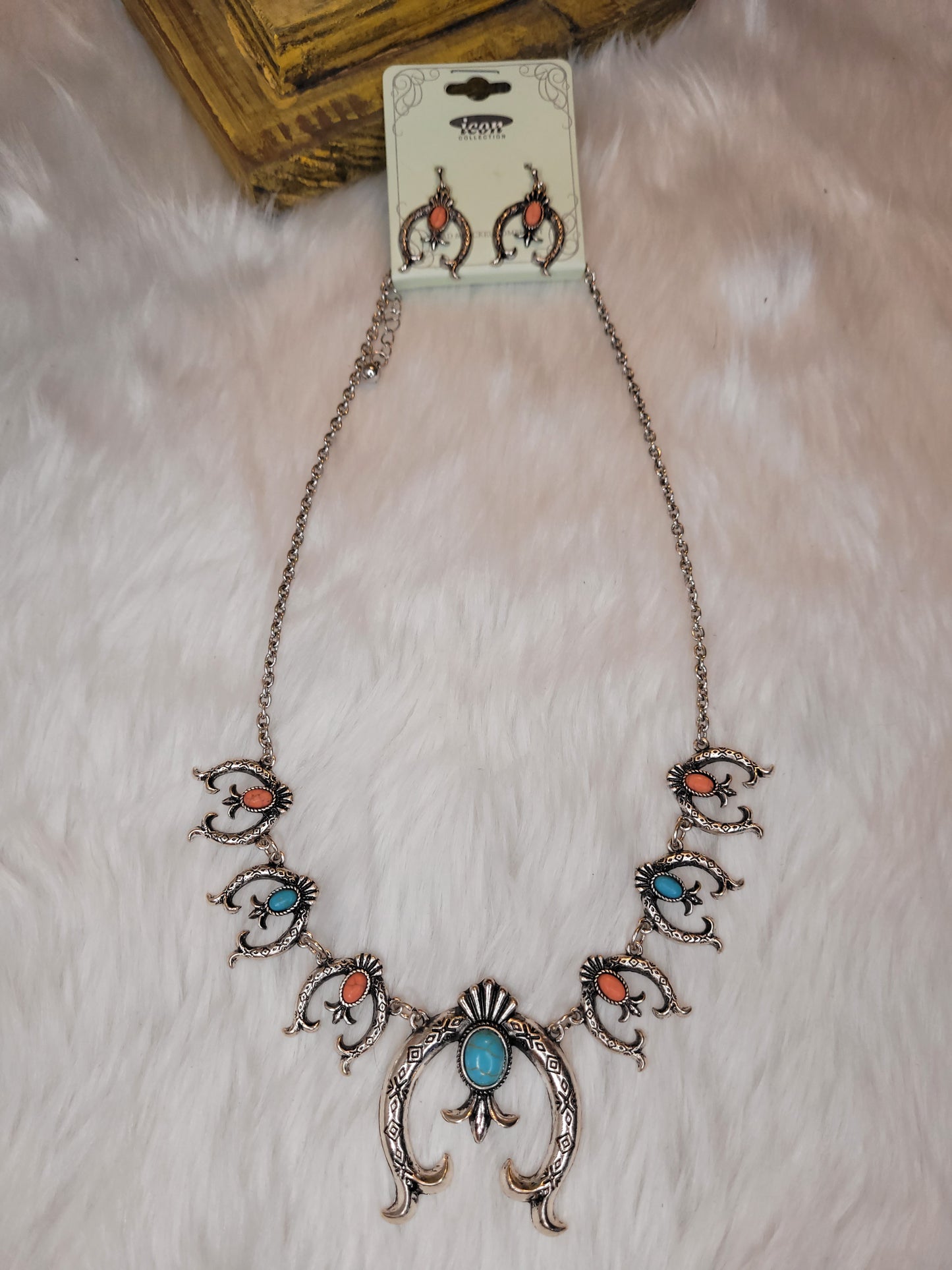 Orange turquoise necklace set