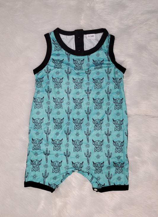 Turquoise cow romper