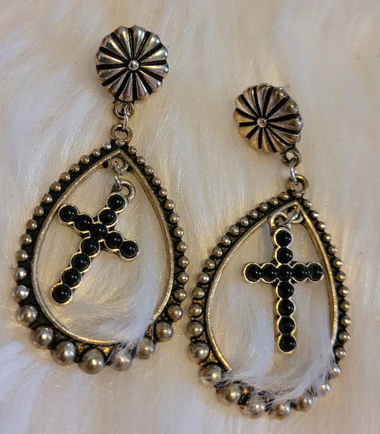 Black cross earrings