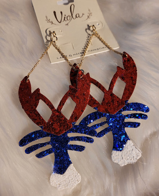 Red white blue crawfish earrings