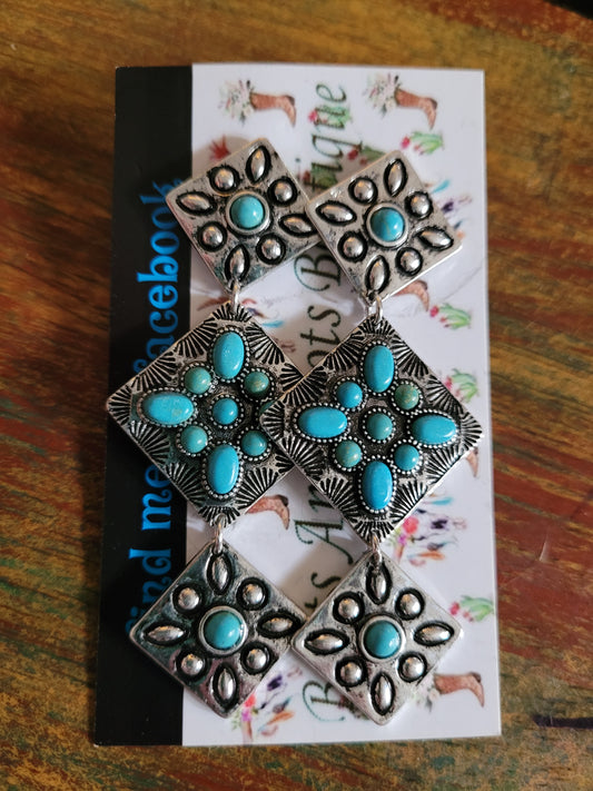 Turquoise 3 square earrings