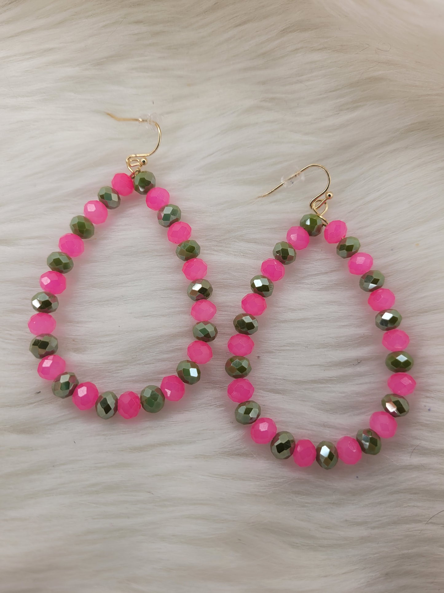 Pink and olive green earrings