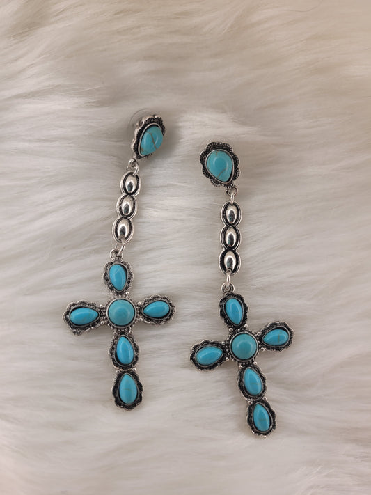 Turquoise cross earrings