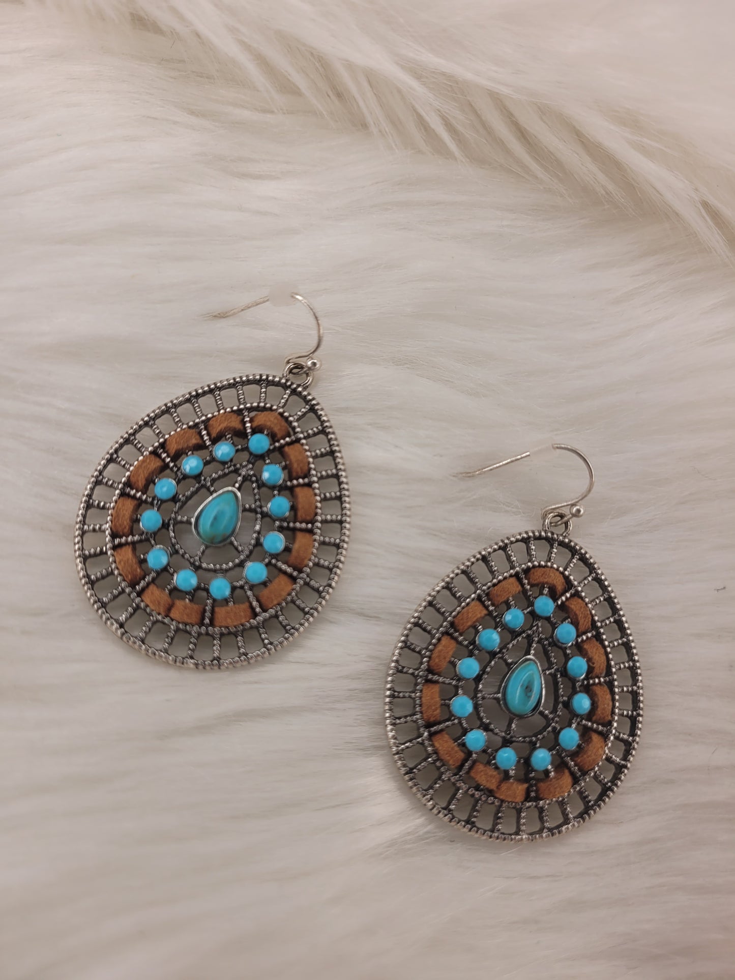 Turquoise leather earrings