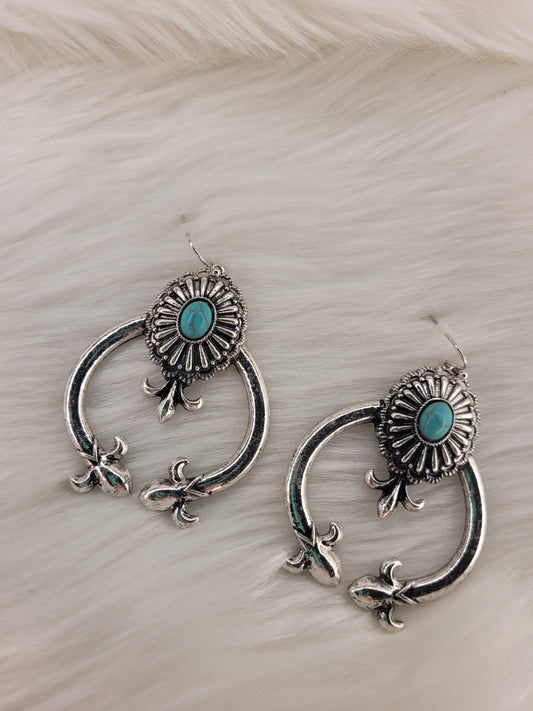 Turquoise stone open circle earrings