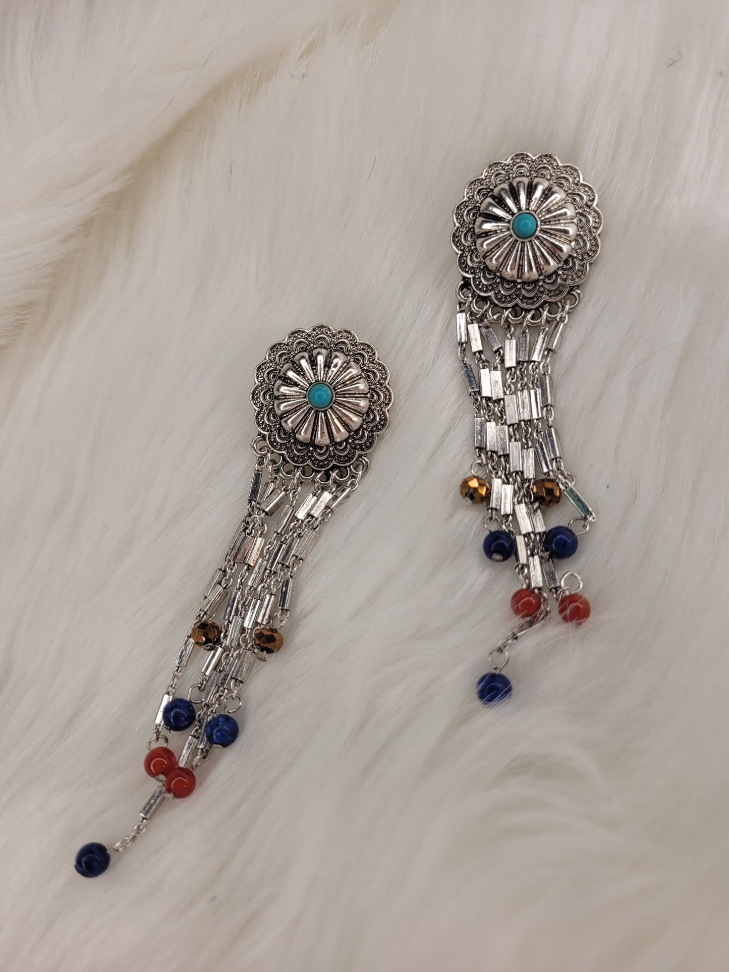 Blue and red bead earrings