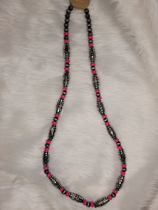 Hot pink bead necklace