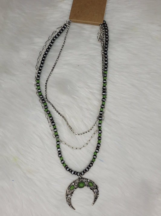 Green half shape moon necklace