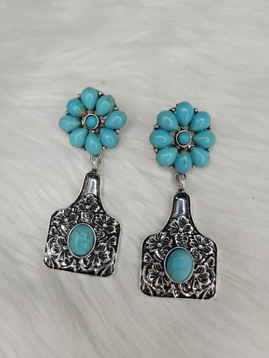 Turquoise cow tags earrings