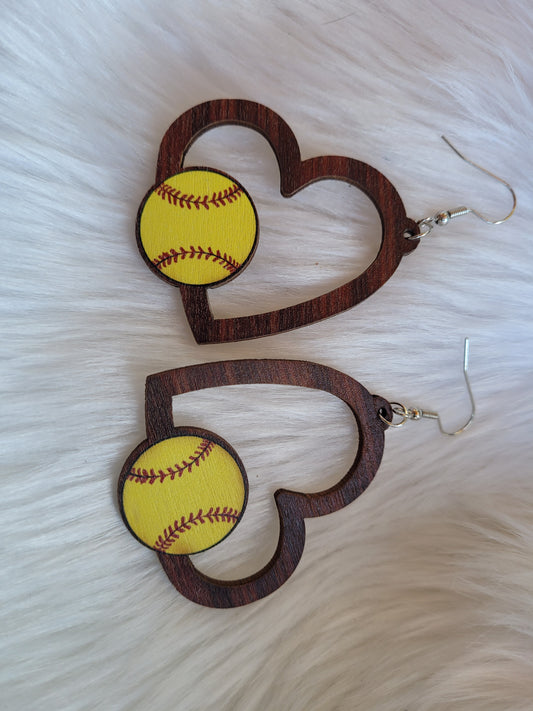 Softball heart earrings