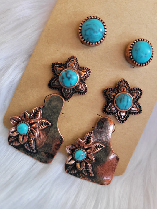 Turquoise earrings 3 pair