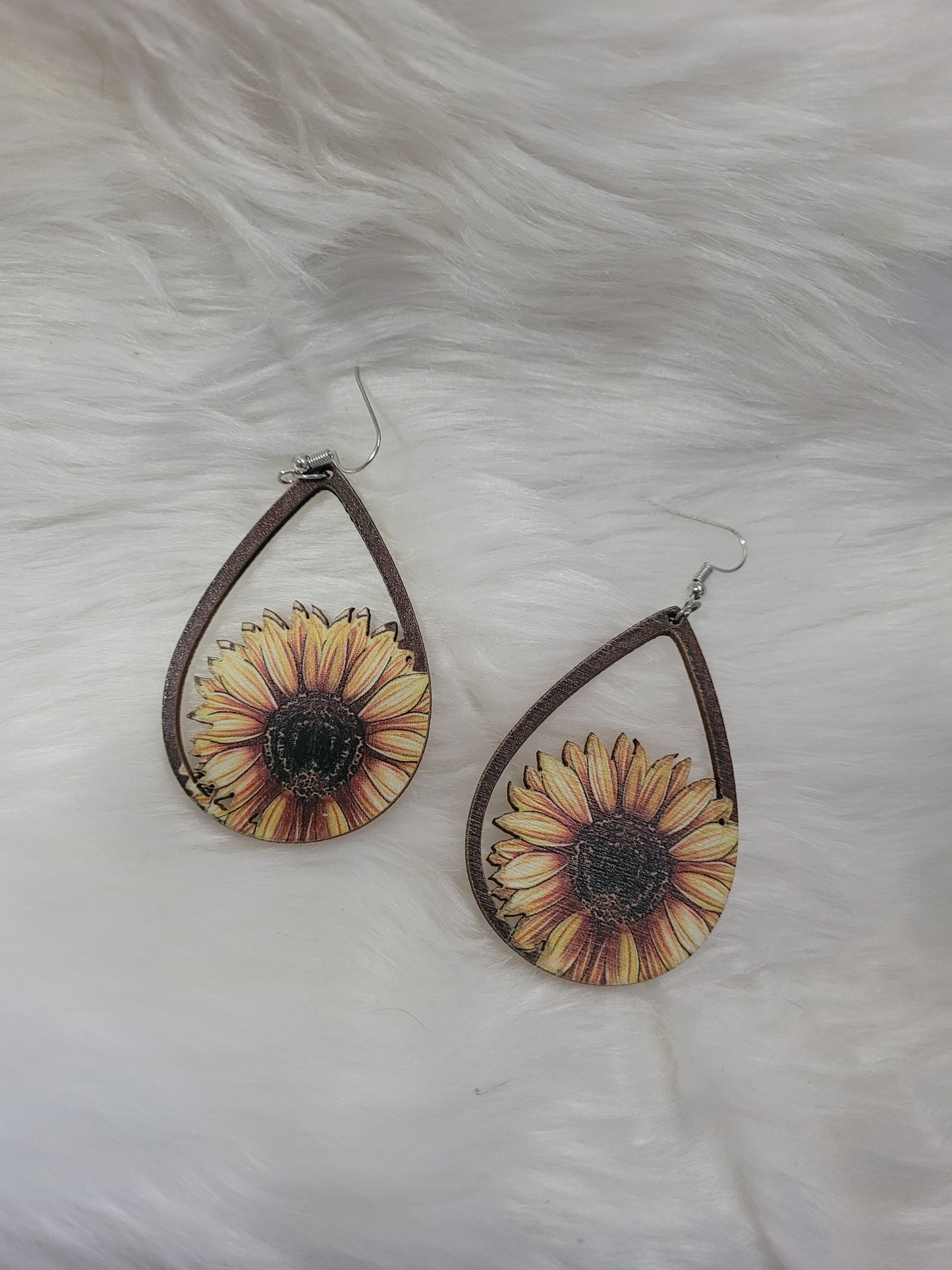 Sunflower wood earrings