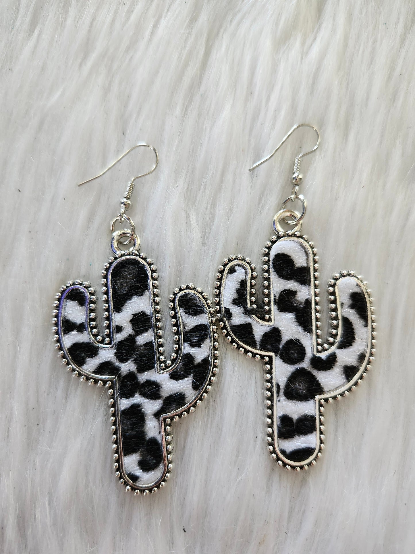 Black cheetah cactus earrings