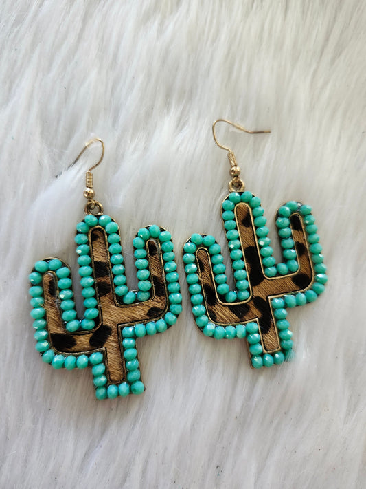 Crystal turquoise cactus earrings