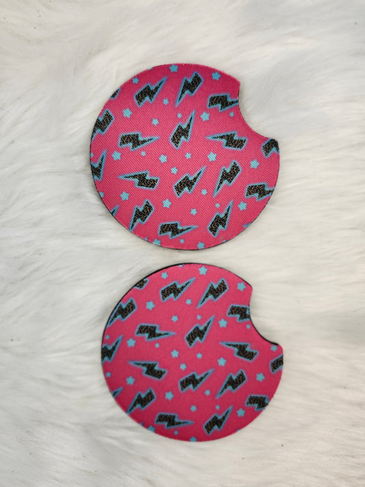 Dark pink lightning bolt car coaster