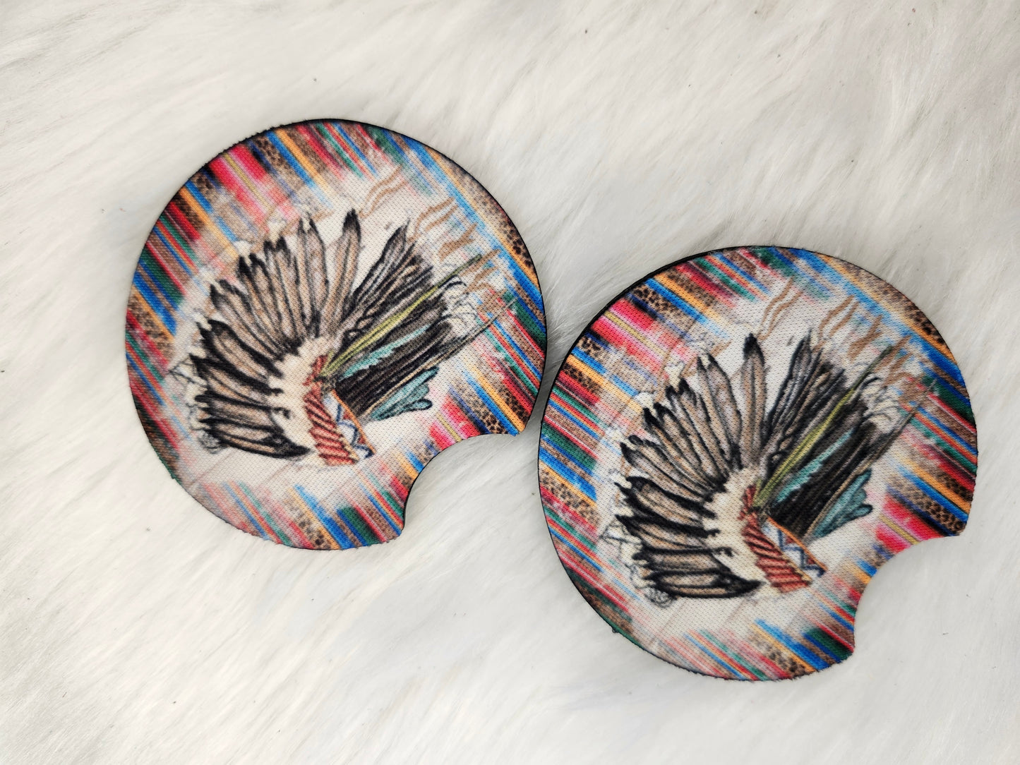 Indian headdress turquoise car coaster