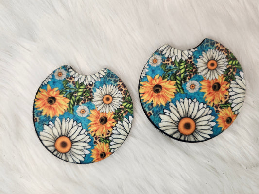 Daisy and sunflower car coaster