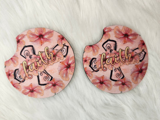 Pink faith car coaster