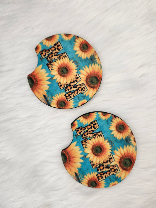 Mom sunflower cheetah car coaster