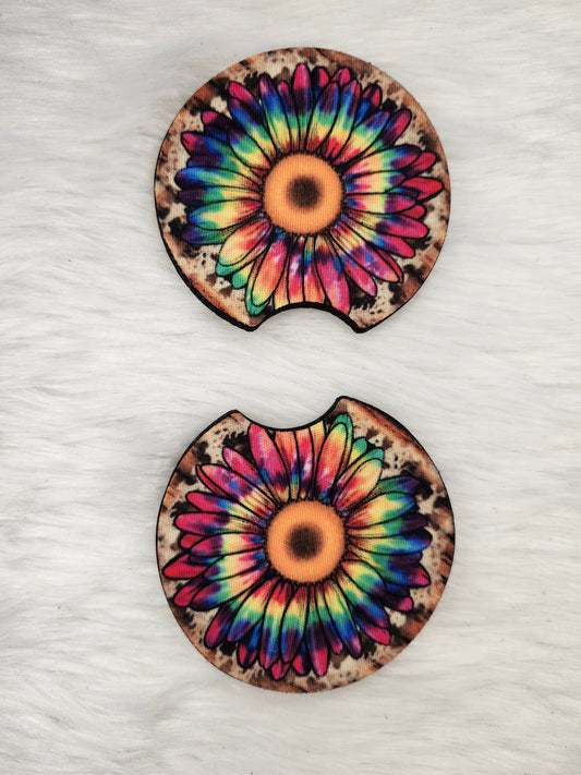 Tye dye sunflower car coaster