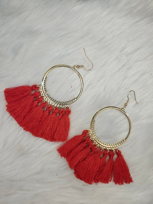 Red fringe earrings