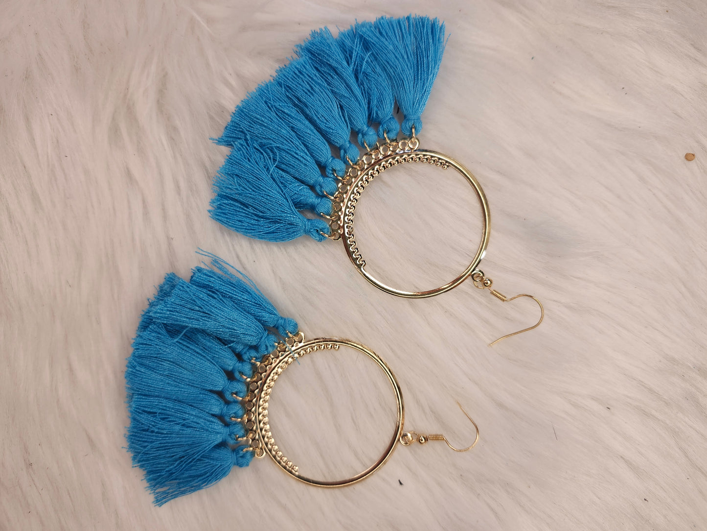 Light blue fringe earrings