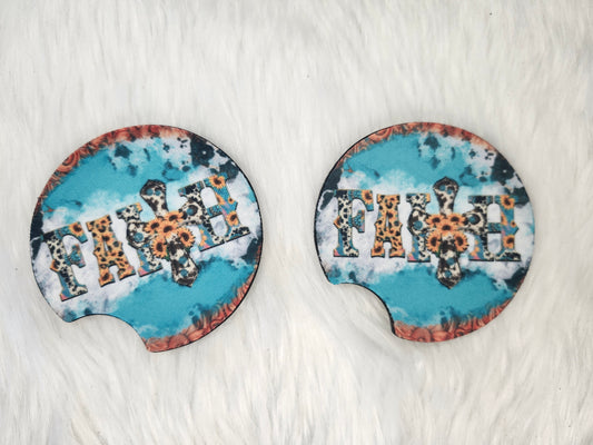 Faith turquoise car coaster