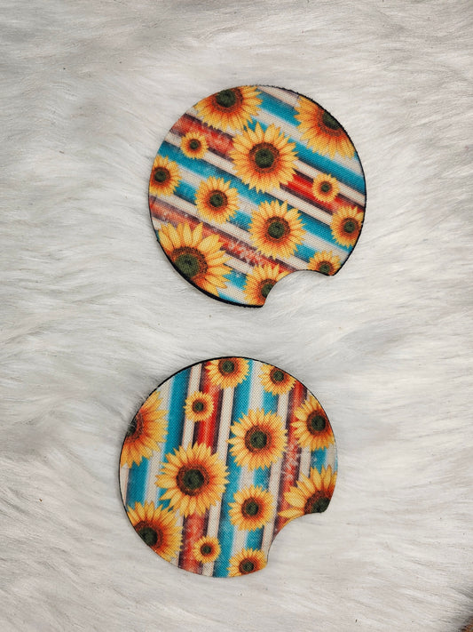 Serape sunflower car coaster